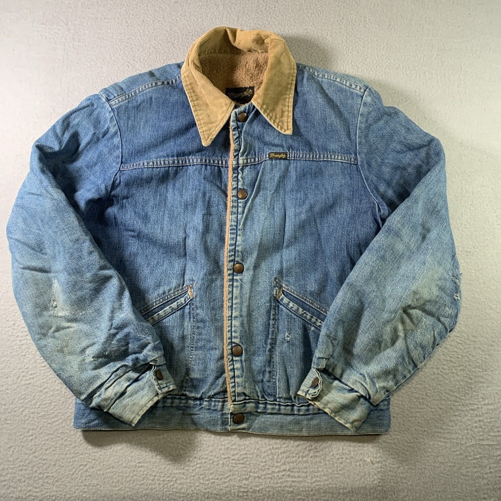Wrangler Men S Sherpa Lined Wrange Denim Corduroy Collar Jacket Trucker Blue